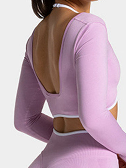BUYCO Female Contrast Color Backless Long Sleeves