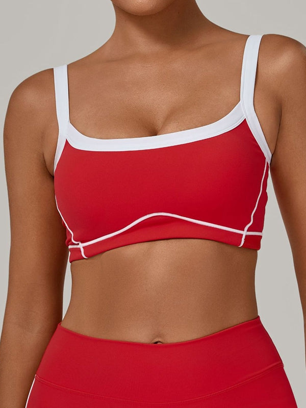 BUYCO Female Contrast Color Stripe Herat-shape Collar Tank