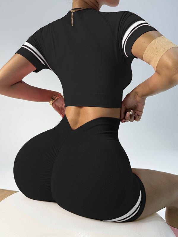 BUYCO Female Stripes Deep V Back Short Tracksuit