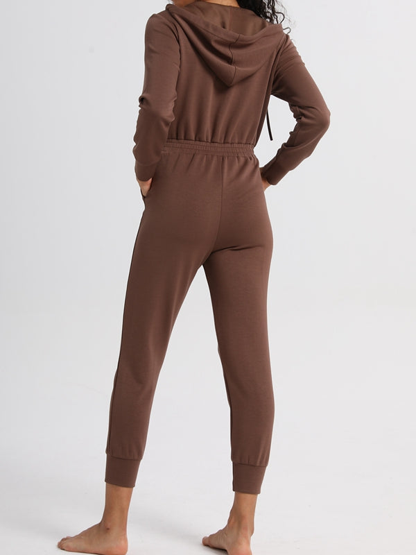 BUYCO Female Fitted Pocket Zipper With Hat Casual Jumpsuit