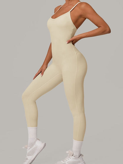 BUYCO Female Fitted Cross Back U Collar Jumpsuit