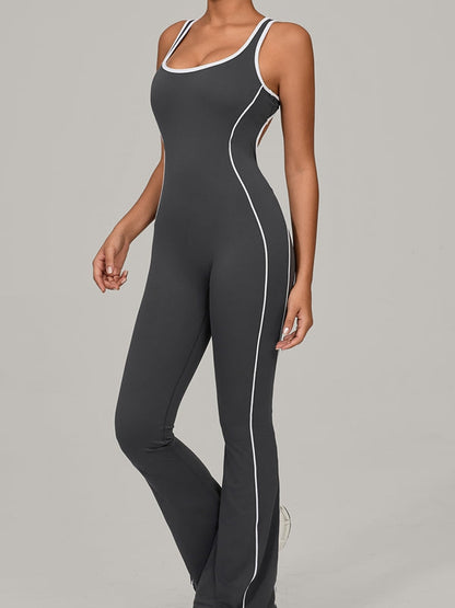 BUYCO Female Backless Stripes Flare Jumpsuit