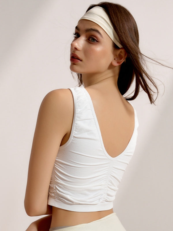 BUYCO Female Deep V Collar Backless Folds Quick Dry Tank