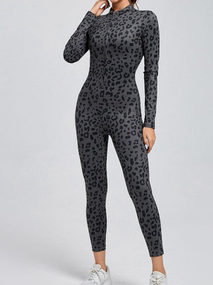 BUYCO Female Leopard Print Zipper Jumpsuit