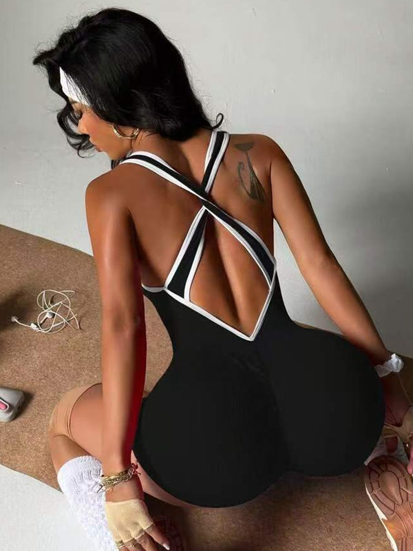 BUYCO Female Cross Back Stripes Short Romper