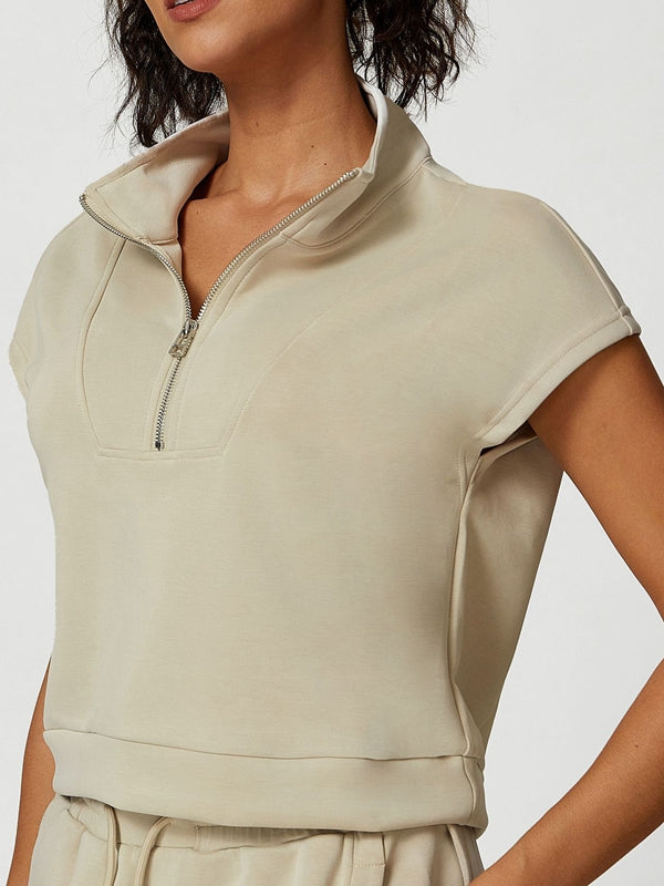 BUYCO Female Casual Stand Collar Short Sleeves