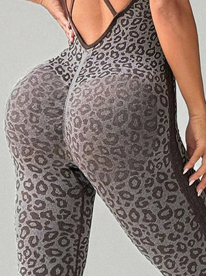 BUYCO Female Leopard Print Cross Back Jumpsuit