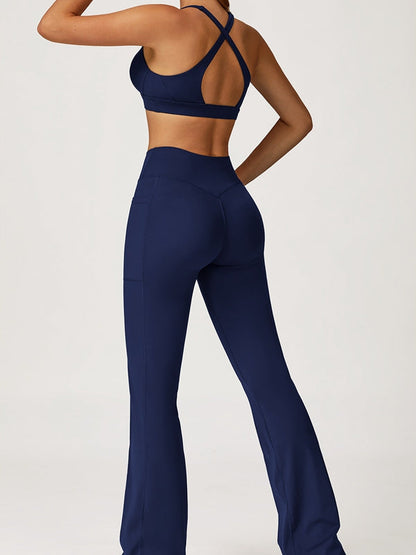 BUYCO Female V Collar Cross Back V shape-waist Flare Tracksuit