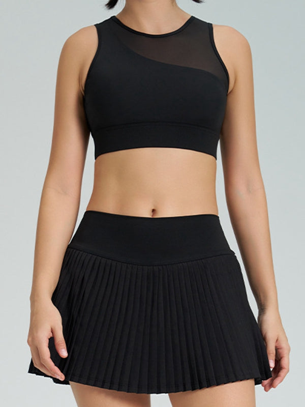 BUYCO Female Mesh Pleated 2 In 1 Tennis Skirts Suit
