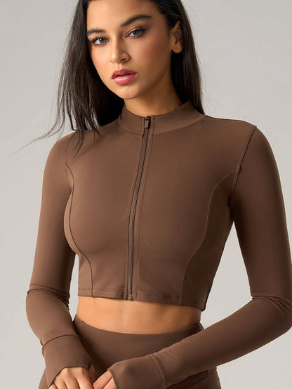 BUYCO Female Basic Zipper Thumbhole Cropped Jacket