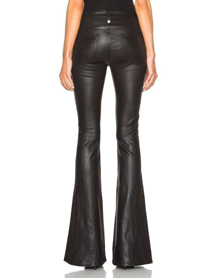 BUYCO Female Faux Leather Zipper Lace-up Flare Leggings