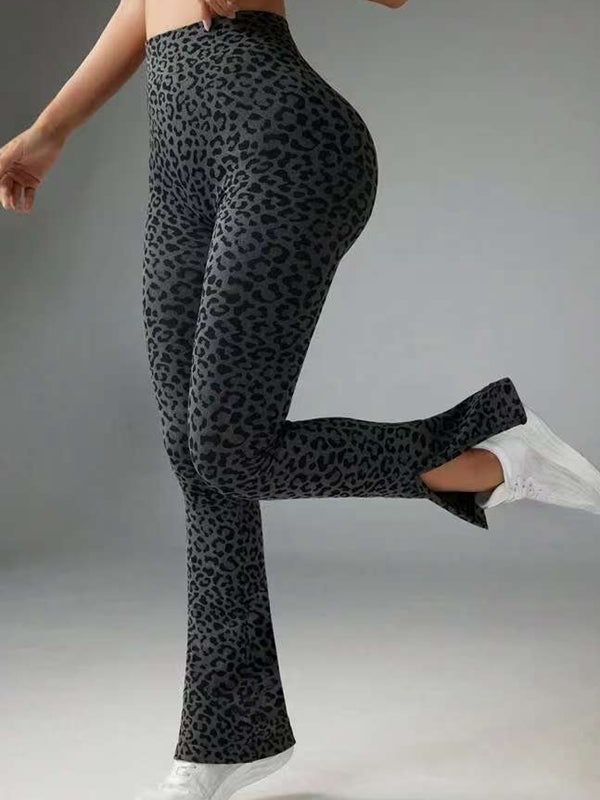 BUYCO Female Leopard Print Flare Split Leggings