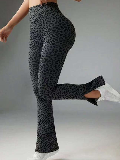 BUYCO Female Leopard Print Flare Split Leggings