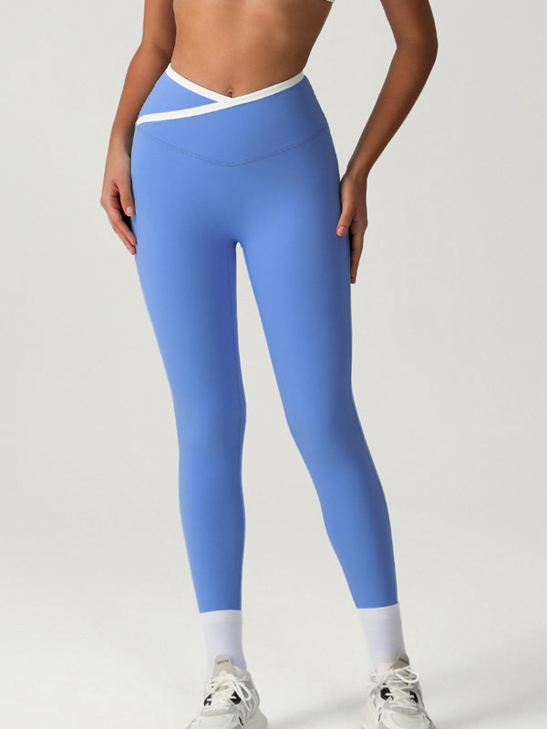 BUYCO Female Fitted Contrast Color Stripe Cross Back Sports Bras