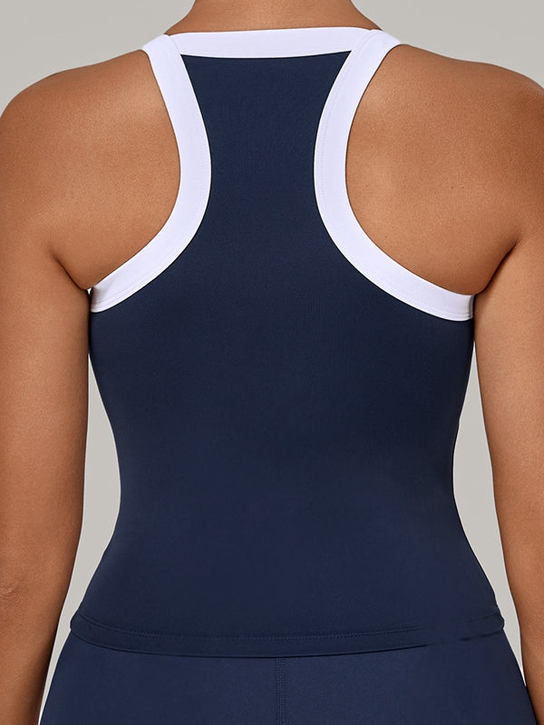 BUYCO Female Contrast Color Stripe Herat-shape Collar Tank