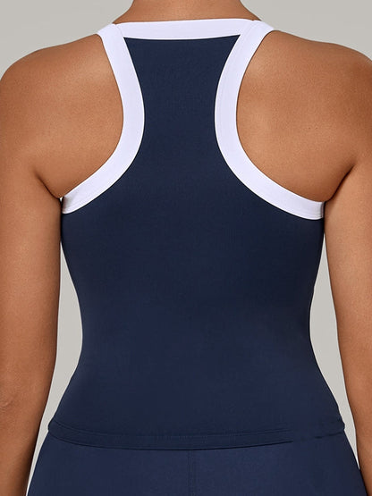 BUYCO Female Contrast Color Stripe Herat-shape Collar Tank