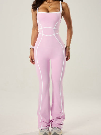 BUYCO Female Fitted Contrast Color Stripes Cross Back Flare Jumpsuit