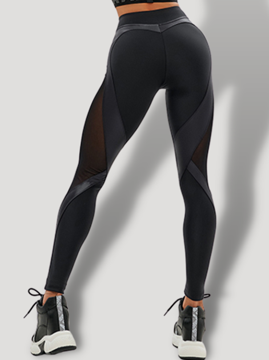 BUYCO Female Fitted Mesh Faux Leather Heart Shape Design Fit Leggings