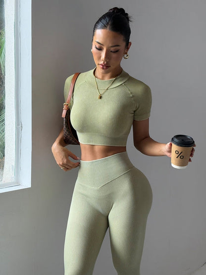 BUYCO Female Ribbed Ruched Back High-waisted Tracksuit