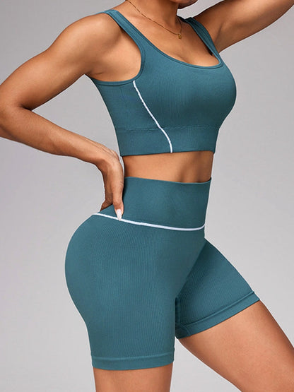 BUYCO Female Contrast Color Stripes Seamless Short Tracksuit