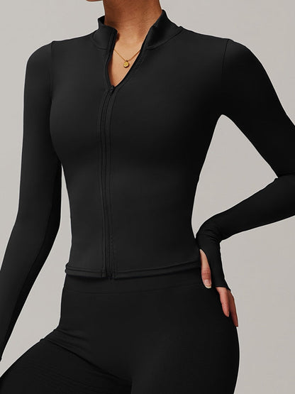 BUYCO Female Solid Color Zipper Thumbhole Jacket