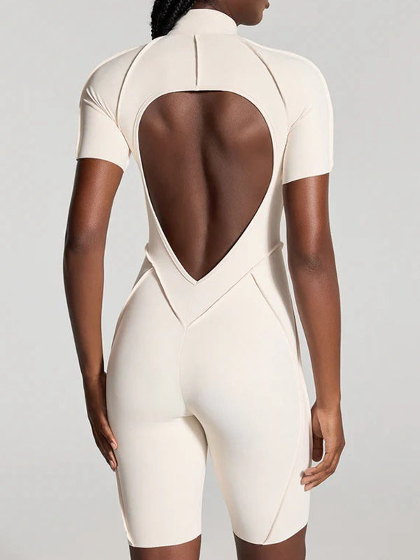 BUYCO Female Fitted Backless Zipper Ruched Back Jumpsuit