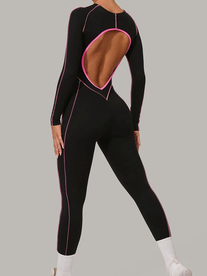 BUYCO Female Fitted Backless Contrast Color Stripes Jumpsuit