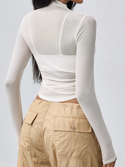 BUYCO Female Solid Color Sheer Mesh Long Sleeves