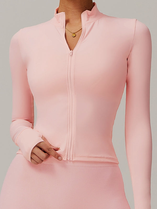 BUYCO Female Solid Color Zipper Thumbhole Jacket