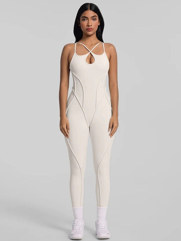 BUYCO Female Fitted Cross Backless Stitch Performance Jumpsuit