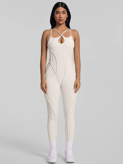 BUYCO Female Fitted Cross Backless Stitch Performance Jumpsuit
