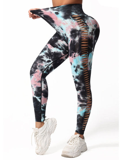 BUYCO Female Modern Tie-dye Hollow Out Modern Fit Leggings