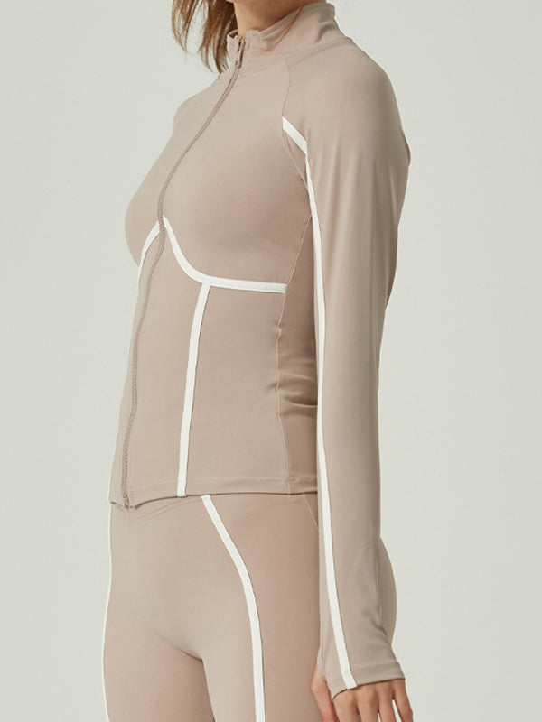 BUYCO Female Contrast Color Stripes Zipper Jacket