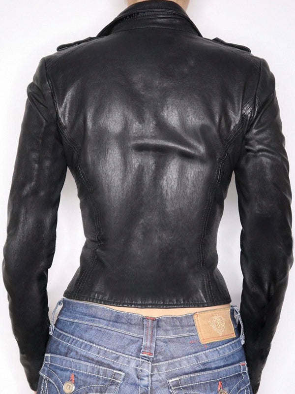 BUYCO Female Faux Leather Zipper Jacket