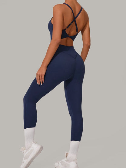 BUYCO Female Fitted Cross Back U Collar Jumpsuit