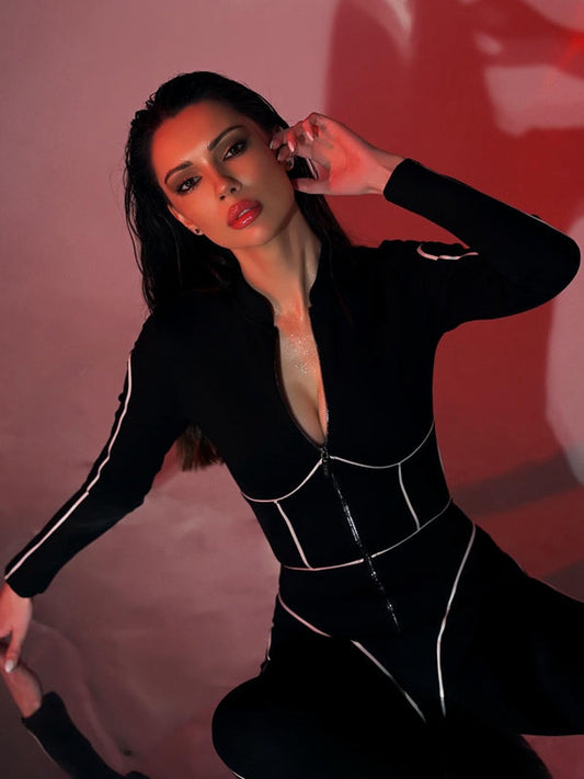 BUYCO Female Stripes Zipper Jumpsuit