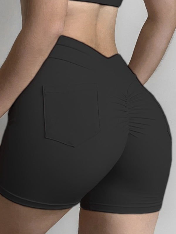 BUYCO Female Fitted V-shape Waist Deep V Back Pocket Ruched Back Shorts