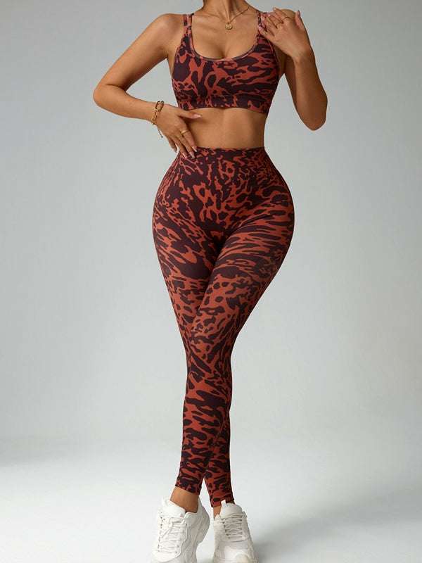 BUYCO Female Leopard Print Cross Back Tracksuit