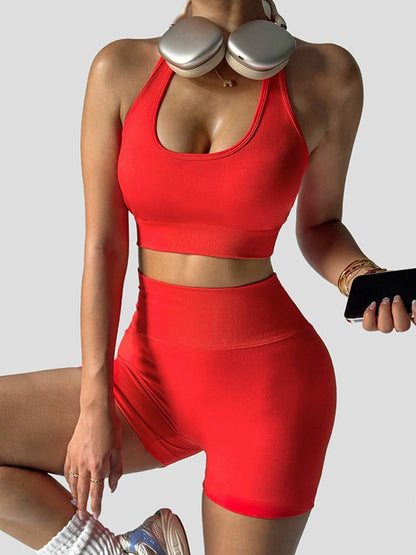BUYCO Female Ruched Back Drawstring Deep V Back Short Tracksuit