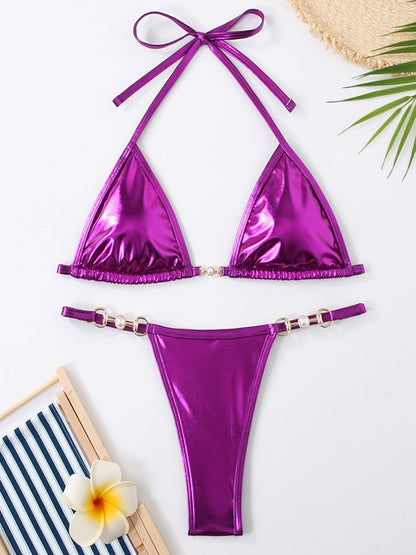 BUYCO Female Fitted Glossy PU Bikini Set