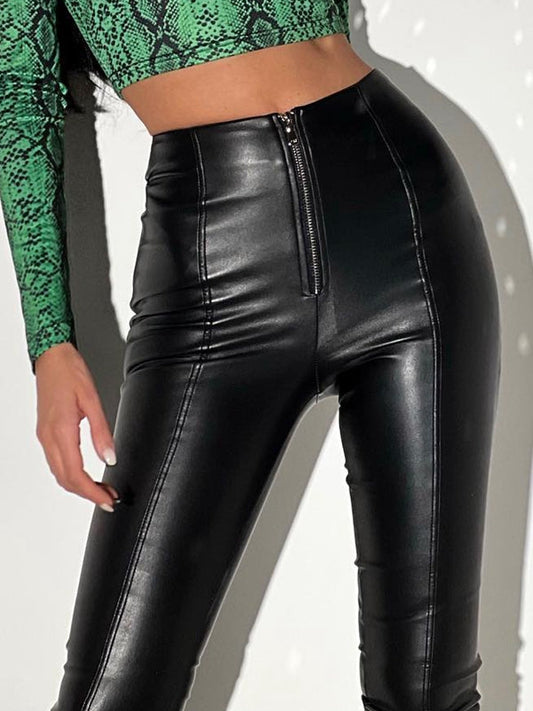 BUYCO Female Fitted Faux Leather Zipper Leggings