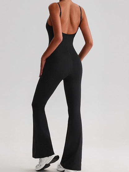 BUYCO Female U Collar Backless Flare Jumpsuits