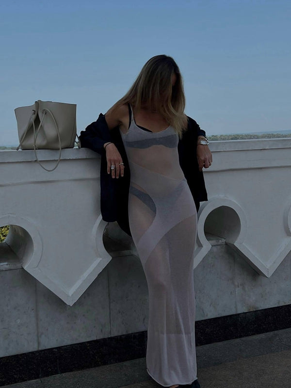 BUYCO Female Fitted Mesh Backless Cover-up Without Bikini