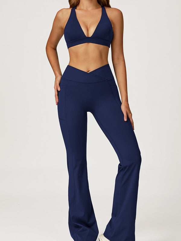 BUYCO Female V Collar Cross Back V shape-waist Flare Tracksuit