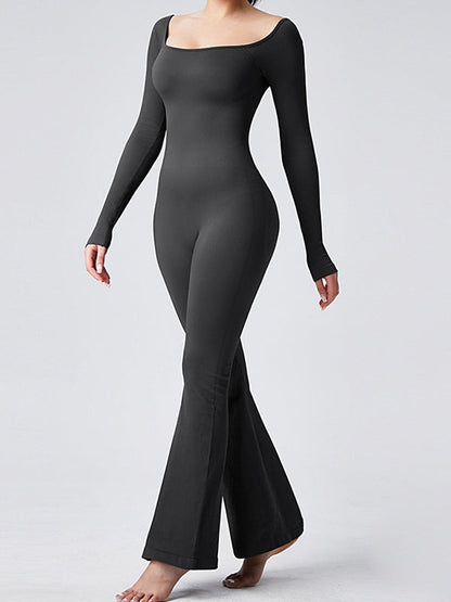 BUYCO Female Ribbed U Collar Flare Jumpsuit