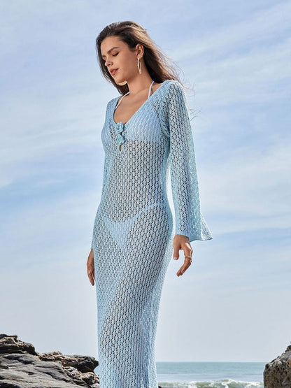 BUYCO Female Fitted Fishnet Backless Without Bikini Set Cover-up Dress