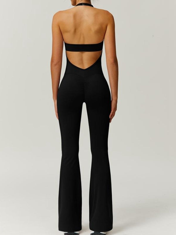 BUYCO Female Backless Flare Halter Jumpsuit