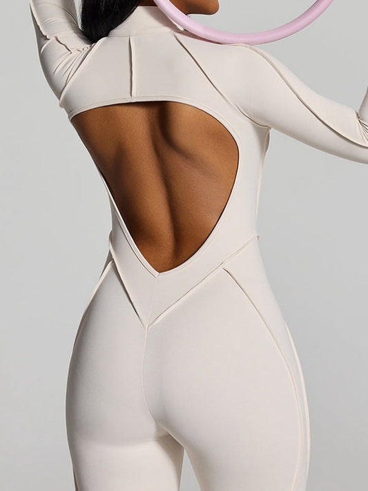 BUYCO Female Fitted Backless Zipper Ruched Back Jumpsuit