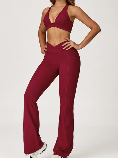 BUYCO Female V Collar Cross Back V shape-waist Flare Tracksuit