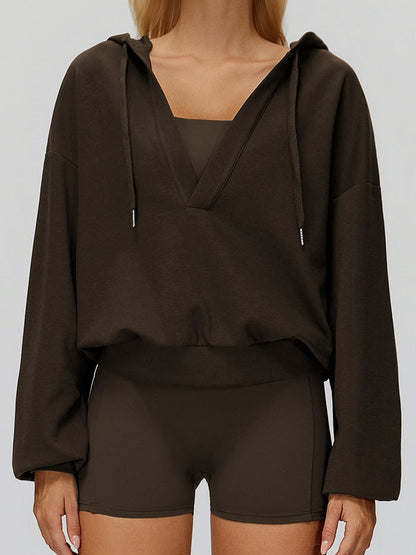 BUYCO Feamle V Collar Fleece Hoodie